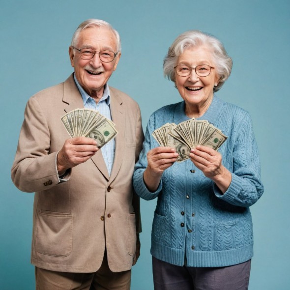 бабушка с дедушкой радуются деньгам